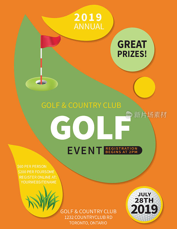 Modern Golf Tournament With A Putting Green, Flag And Copy Space